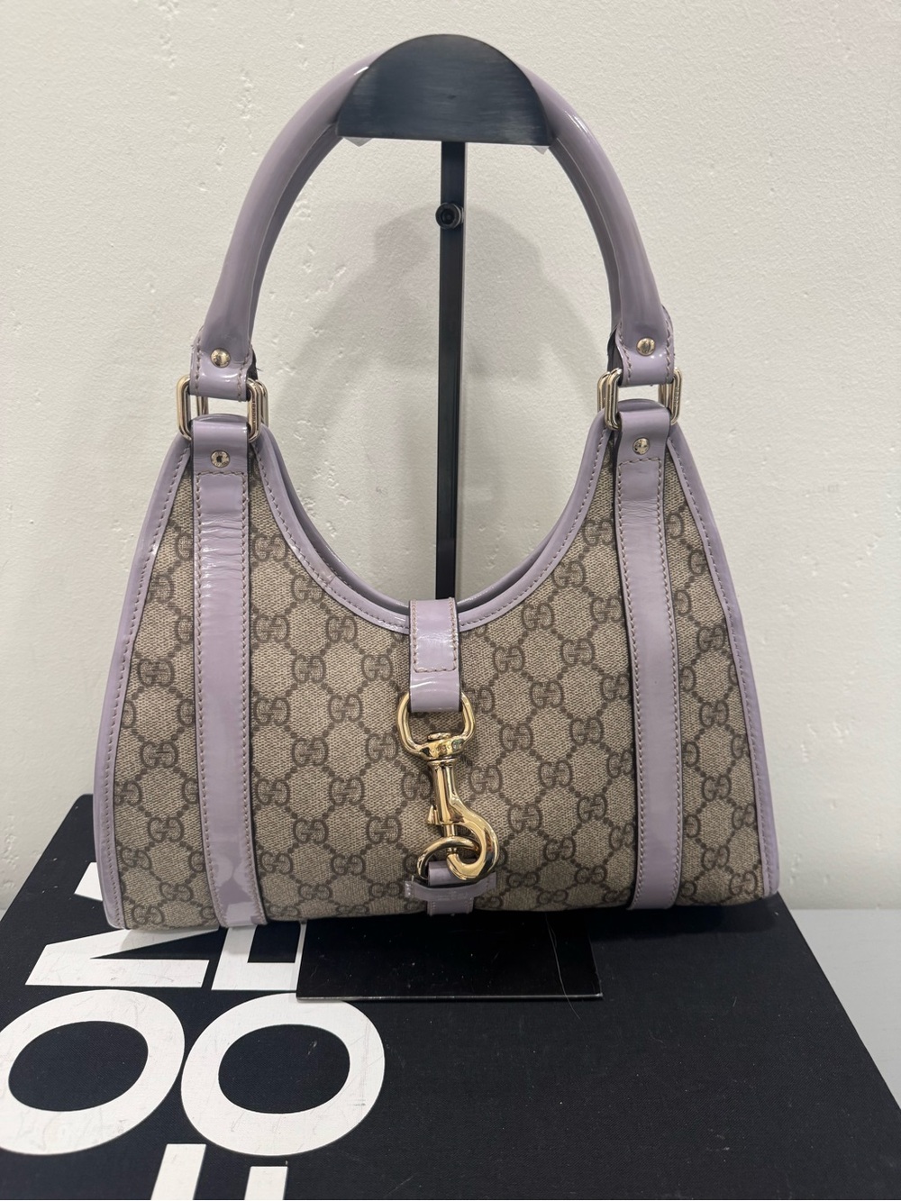 Gucci GG Canvas Jackie Shoulder Bag with Lilac Leather Trim